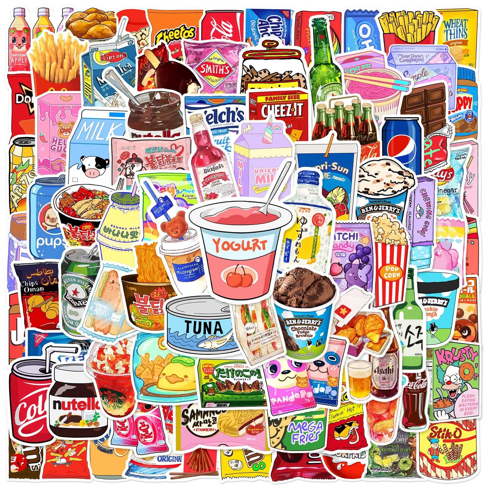 Gaojiwanju 100 Stück Kawaii Snacks Wasserfeste Aufkleber Sticker Set für Kinder Jugendliche Funny Snacks Aufkleber für Auto Laptop Skateboard Fahrrad Moped Motorrad Motorräder Gepäck Computer Koffer von Gaojiwanju