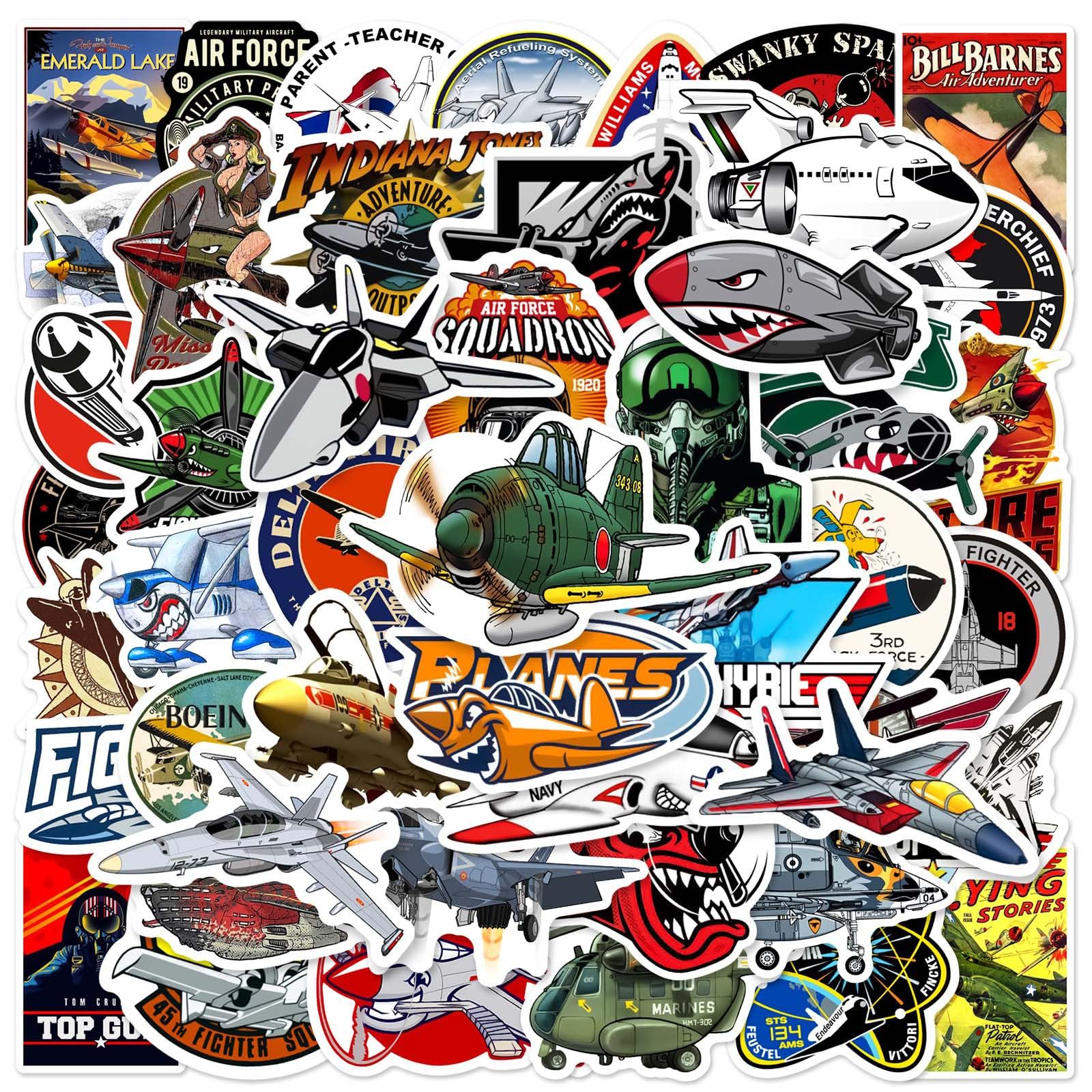 Gaojiwanju 50 Stück Flugzeuge Wasserfeste Aufkleber Sticker Set für Kinder Jugendliche Funny Plane Aufkleber für Auto Laptop Skateboard Fahrrad Moped Motorrad Motorräder Gepäck Computer Koffer von Gaojiwanju