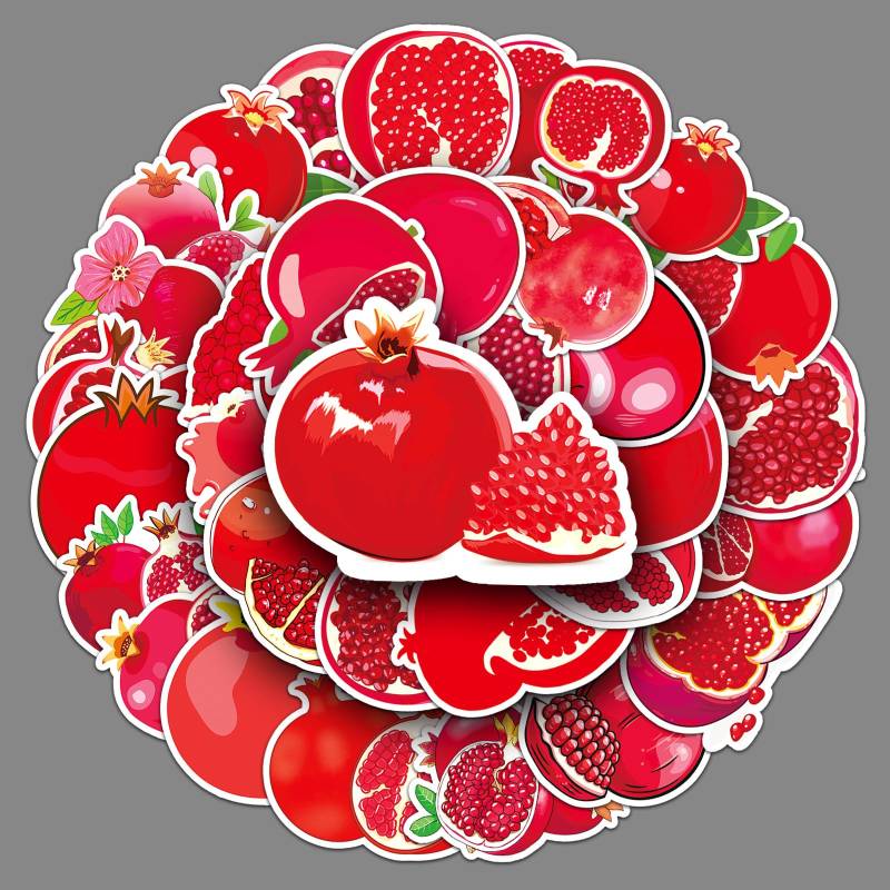 Gaojiwanju 50 Stück Früchte Wasserfeste Aufkleber Sticker Set für Kinder Jugendliche Pomegranate Fruit Aufkleber für Auto Laptop Skateboard Fahrrad Moped Motorrad Motorräder Gepäck Computer Koffer von Gaojiwanju