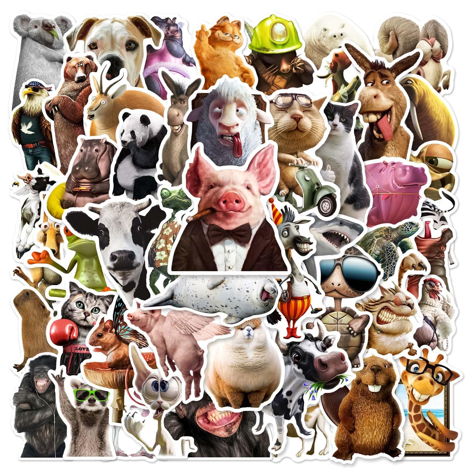 Gaojiwanju 50 Stück Funny Tiere Wasserfeste Aufkleber Sticker Set für Kinder Jugendliche Funny Animals Aufkleber für Auto Laptop Skateboard Fahrrad Moped Motorrad Motorräder Gepäck Computer Koffer von Gaojiwanju