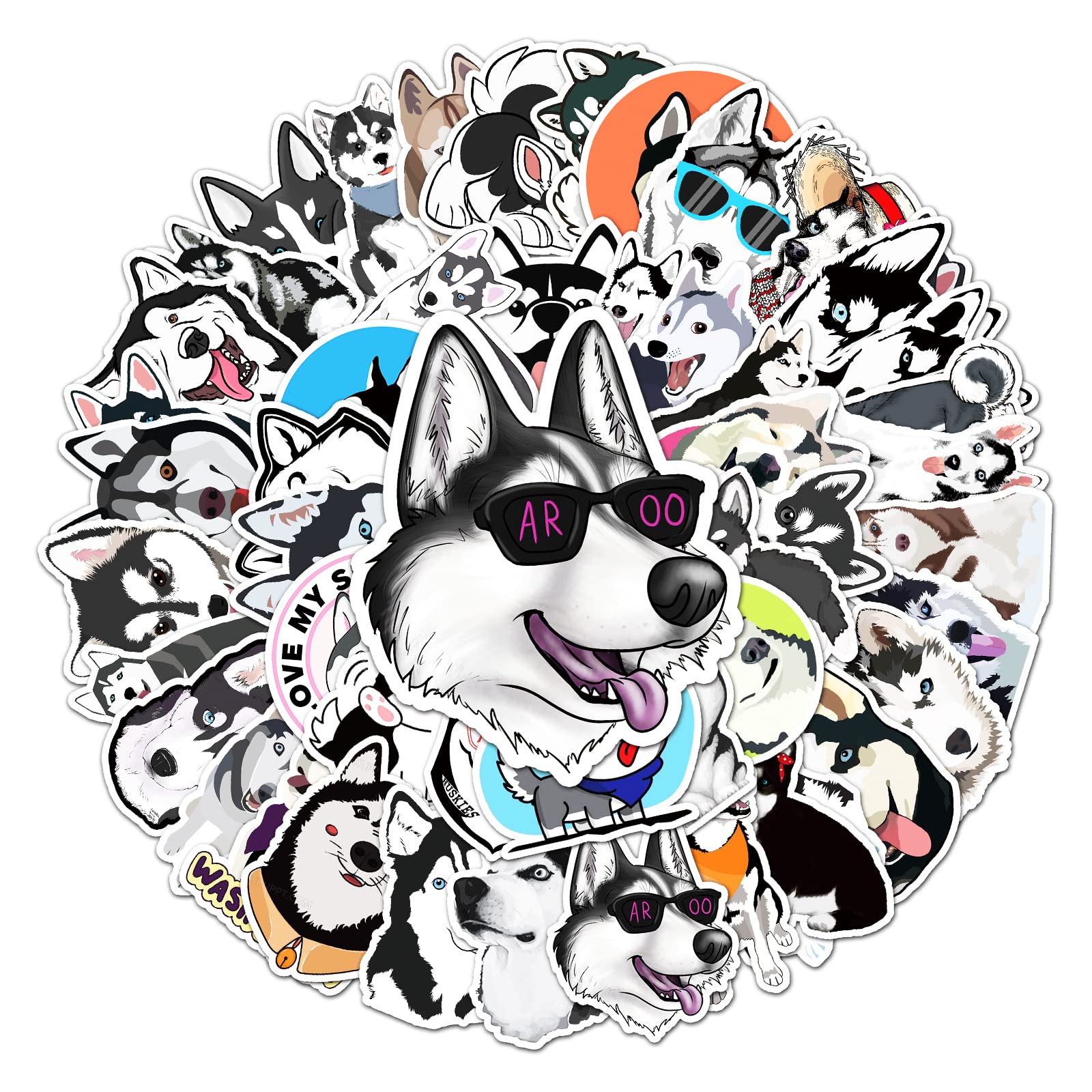 Gaojiwanju 50 Stück Husky Wasserfeste Aufkleber Sticker Set für Kinder Jugendliche Husky Vinyl Aufkleber für Auto Laptop Skateboard Fahrrad Moped Motorrad Motorräder Gepäck Computer Koffer von Gaojiwanju