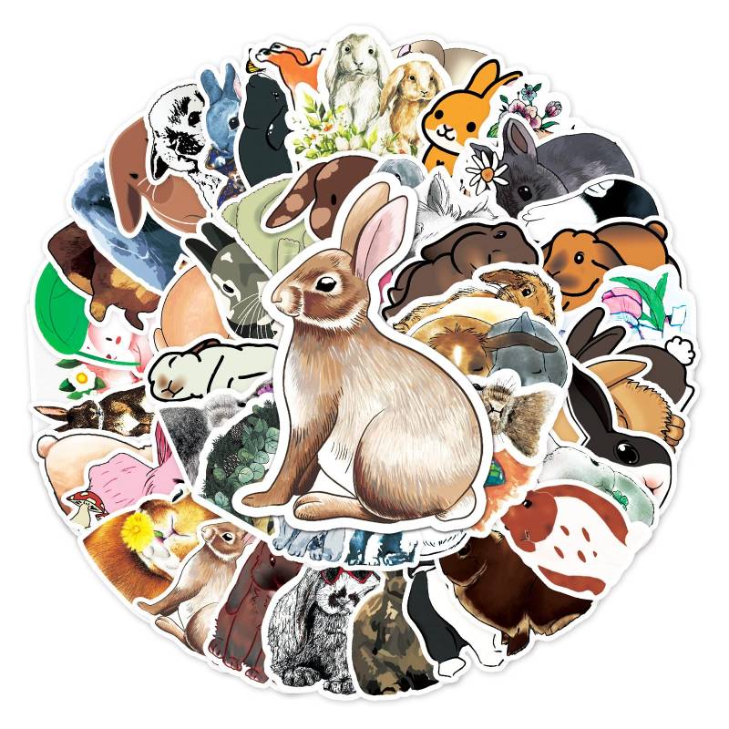 Gaojiwanju 50 Stück Kaninchen Wasserfeste Aufkleber Sticker Set für Kinder Jugendliche Rabbit Vinyl Aufkleber für Auto Laptop Skateboard Fahrrad Moped Motorrad Motorräder Gepäck Computer Koffer von Gaojiwanju