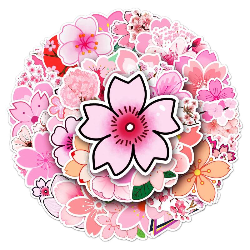 Gaojiwanju 50 Stück Sakura Wasserfeste Aufkleber Sticker Set für Kinder Jugendliche Sakura Vinyl Aufkleber für Auto Laptop Skateboard Fahrrad Moped Motorrad Motorräder Gepäck Computer Koffer von Gaojiwanju