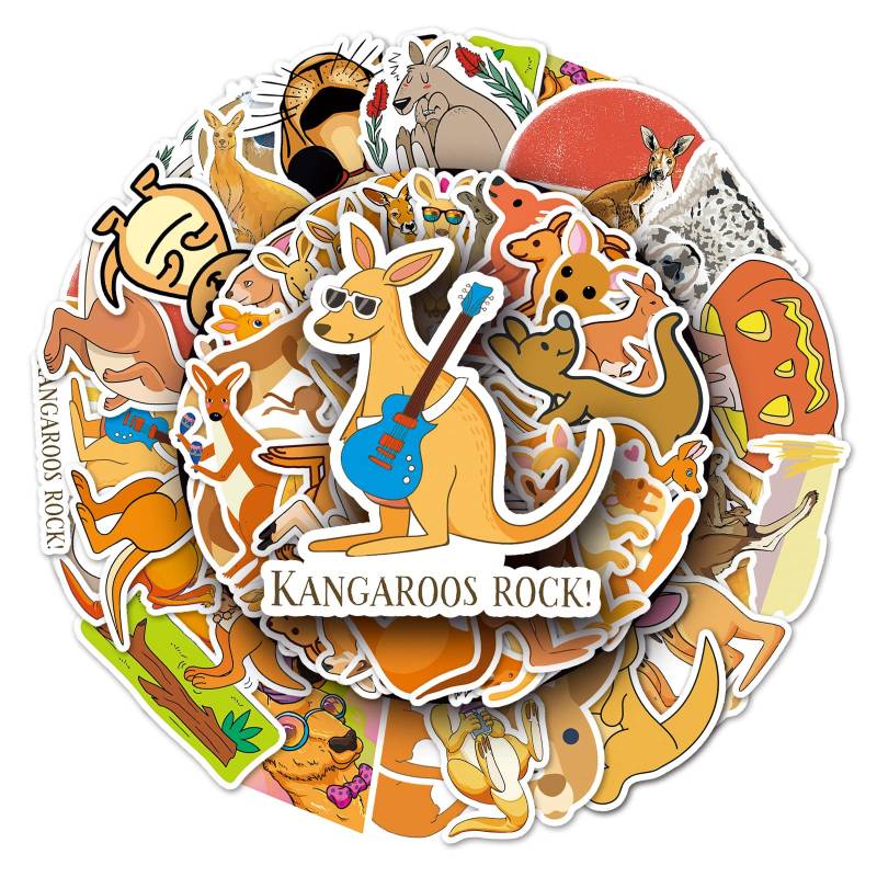 Gaojiwanju 50 Stück Tiere Känguru Wasserfeste Aufkleber Sticker Set für Kinder Jugendliche Kangaroo Vinyl Aufkleber für Auto Laptop Skateboard Fahrrad Moped Motorrad Motorräder Gepäck Computer Koffer von Gaojiwanju