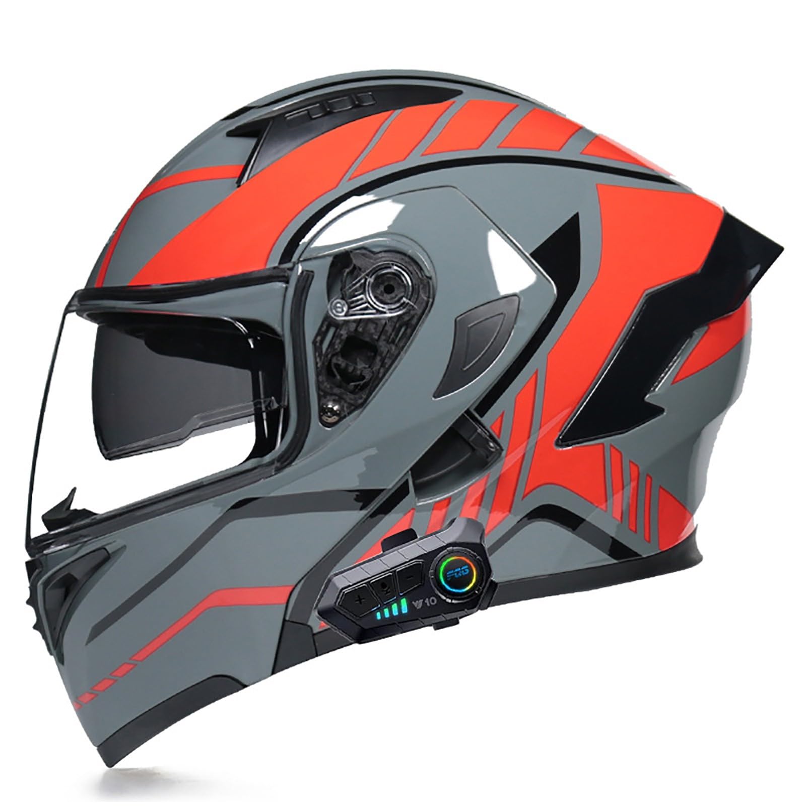 Bluetooth Motorradhelm Klapphelm Modulare Helm, ECE Zertifiziert Integralhelm mit Doppelvisier mit Eingebautem Mikrofon für Automatische Reaktion, für Erwachsene Frauen Männer(Color:E,Size:L(57-58c von Gaoxianglin