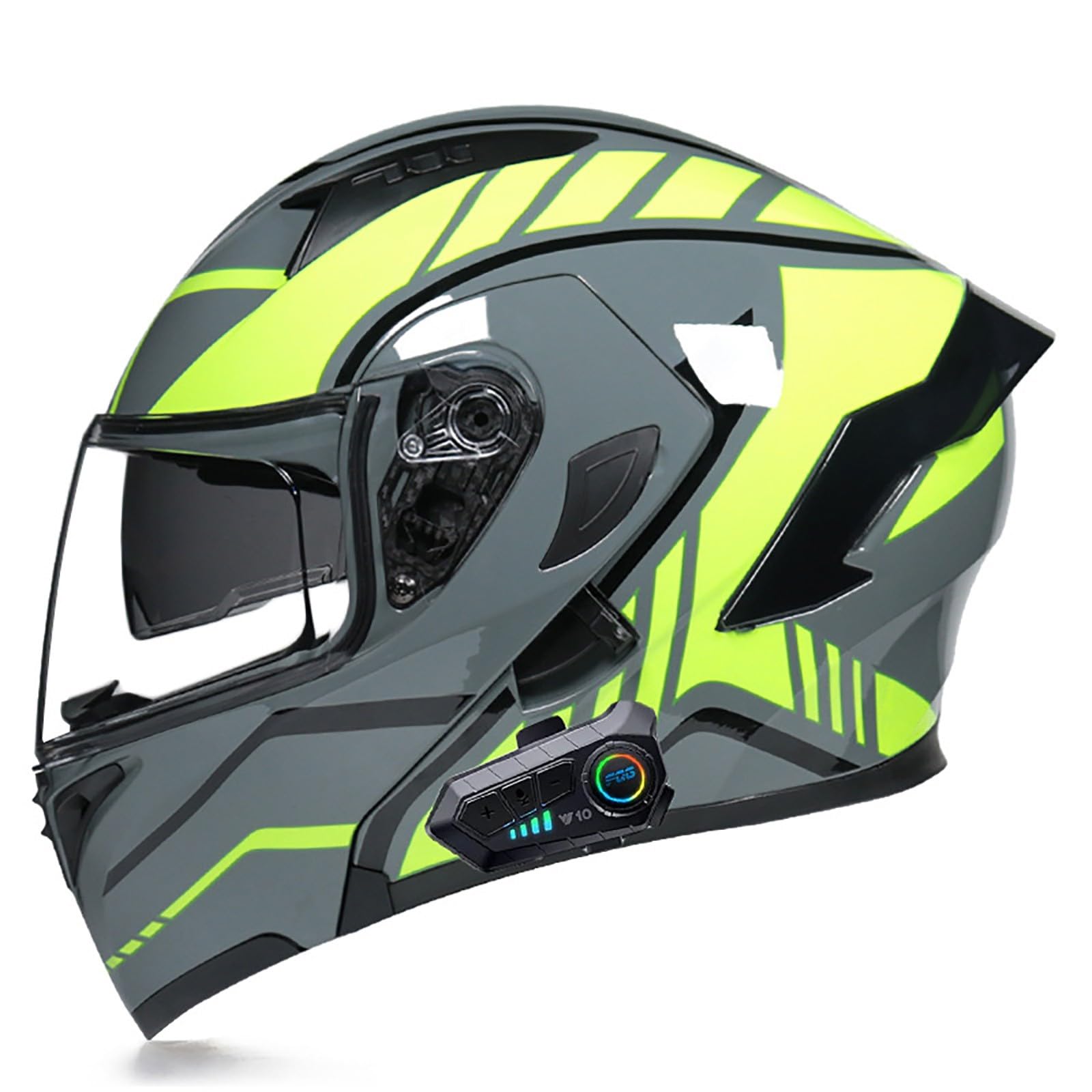 Bluetooth Motorradhelm Klapphelm Modulare Helm, ECE Zertifiziert Integralhelm mit Doppelvisier mit Eingebautem Mikrofon für Automatische Reaktion, für Erwachsene Frauen Männer(Color:F,Size:L(57-58c von Gaoxianglin