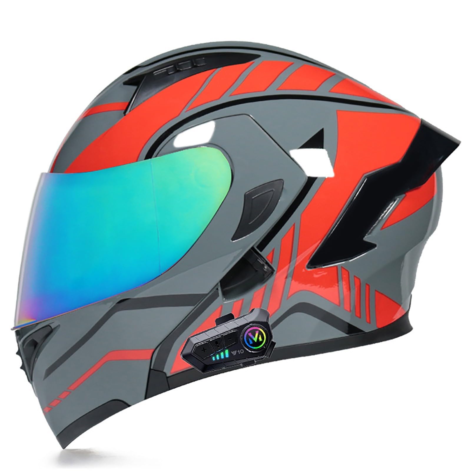 Bluetooth Motorradhelm Klapphelm Modulare Helm, ECE Zertifiziert Integralhelm mit Doppelvisier mit Eingebautem Mikrofon für Automatische Reaktion, für Erwachsene Frauen Männer(Color:S,Size:XL(59-60 von Gaoxianglin