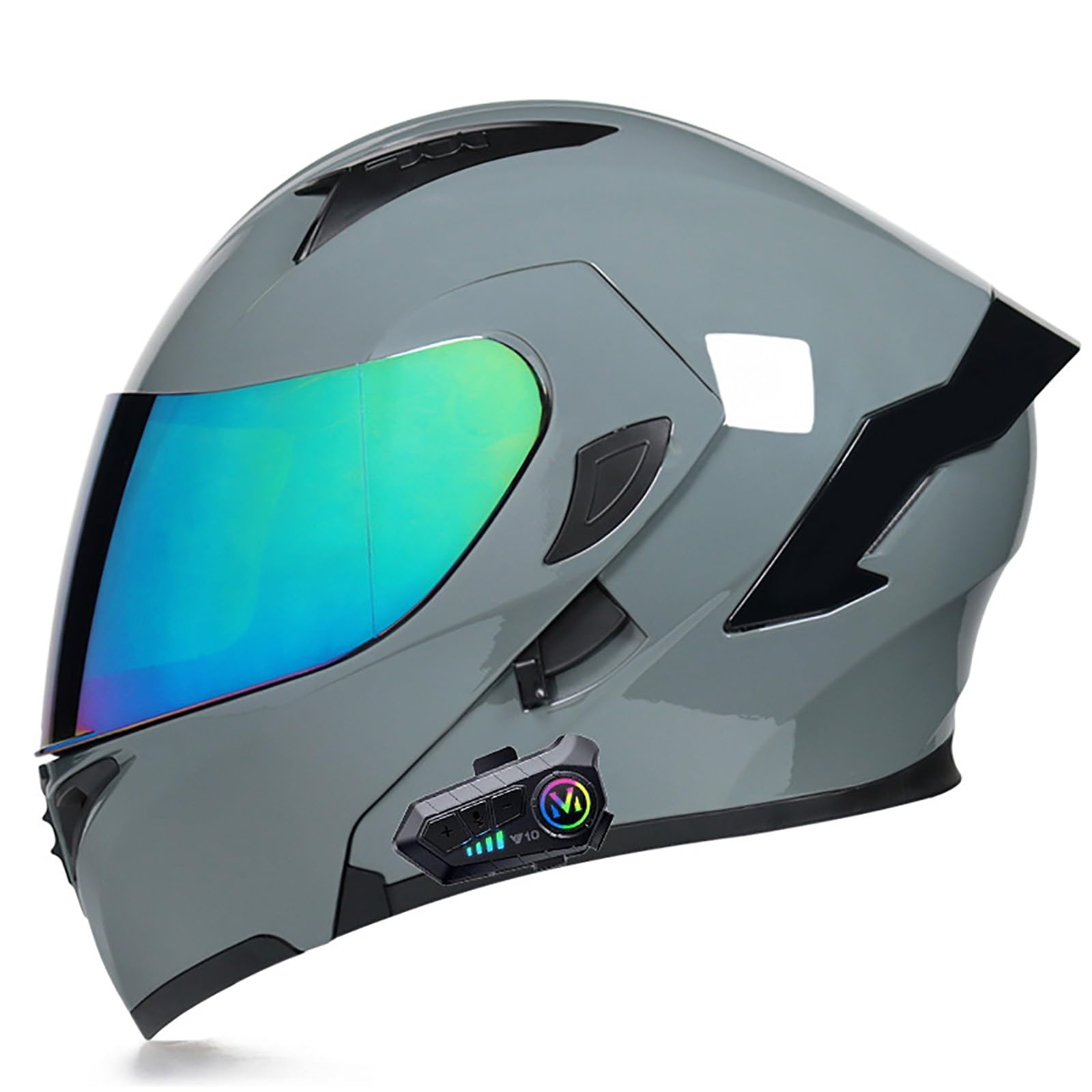 Bluetooth Motorradhelm Klapphelm Modulare Helm, ECE Zertifiziert Integralhelm mit Doppelvisier mit Eingebautem Mikrofon für Automatische Reaktion, für Erwachsene Frauen Männer(Color:W,Size:L(57-58c von Gaoxianglin