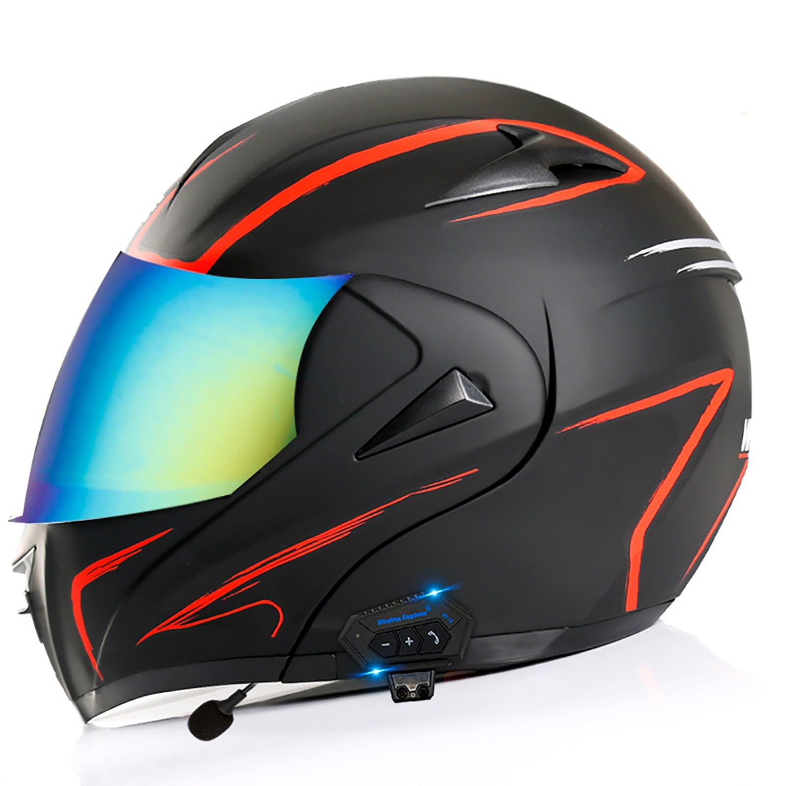 Motorrad-Helm Klapphelm mit Bluetooth Motorradhelm Integralhelme Automatische Beantwortung ECE Zertifiziert mit Doppelvisier Und Eingebautem Mikrofon Für Herren Damen Erwachsene(Color:K,Size:M(57-58 von Gaoxianglin