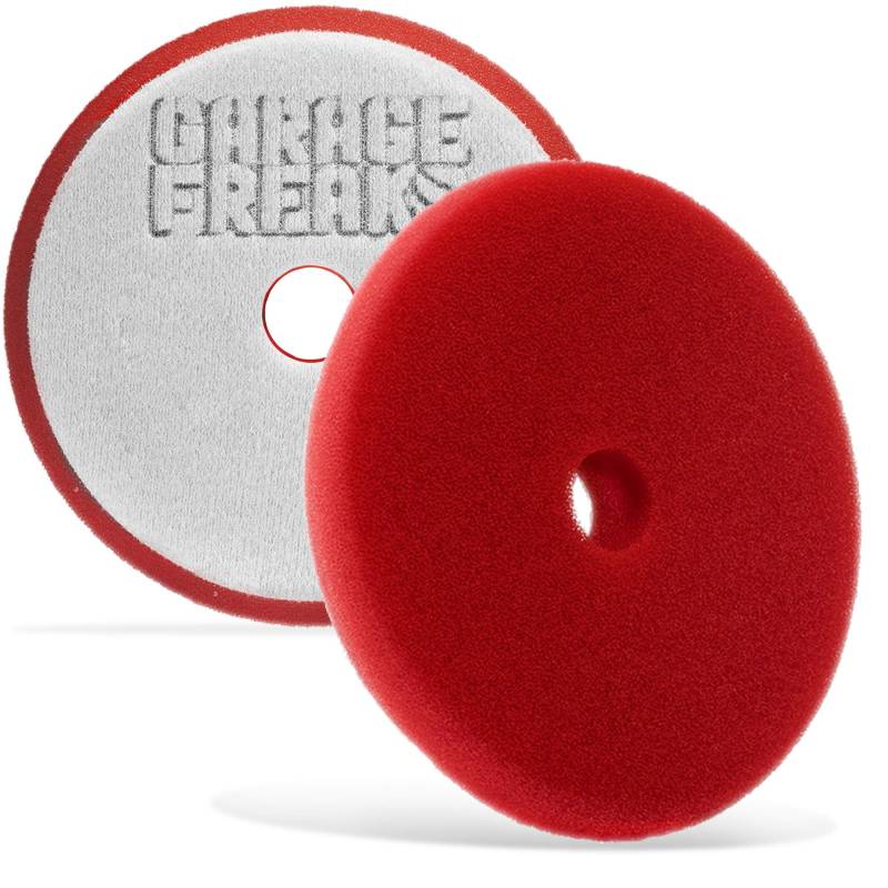 Garage Freaks Politurschwamm - Heavy Cut Foam Pad 150mm - rot - Polierpad 150mm für 125mm Stützteller - hochwertiges Velcro - Made by Menzerna - abgestimmt Heavy Cut Schleifpolitur von Garage Freaks