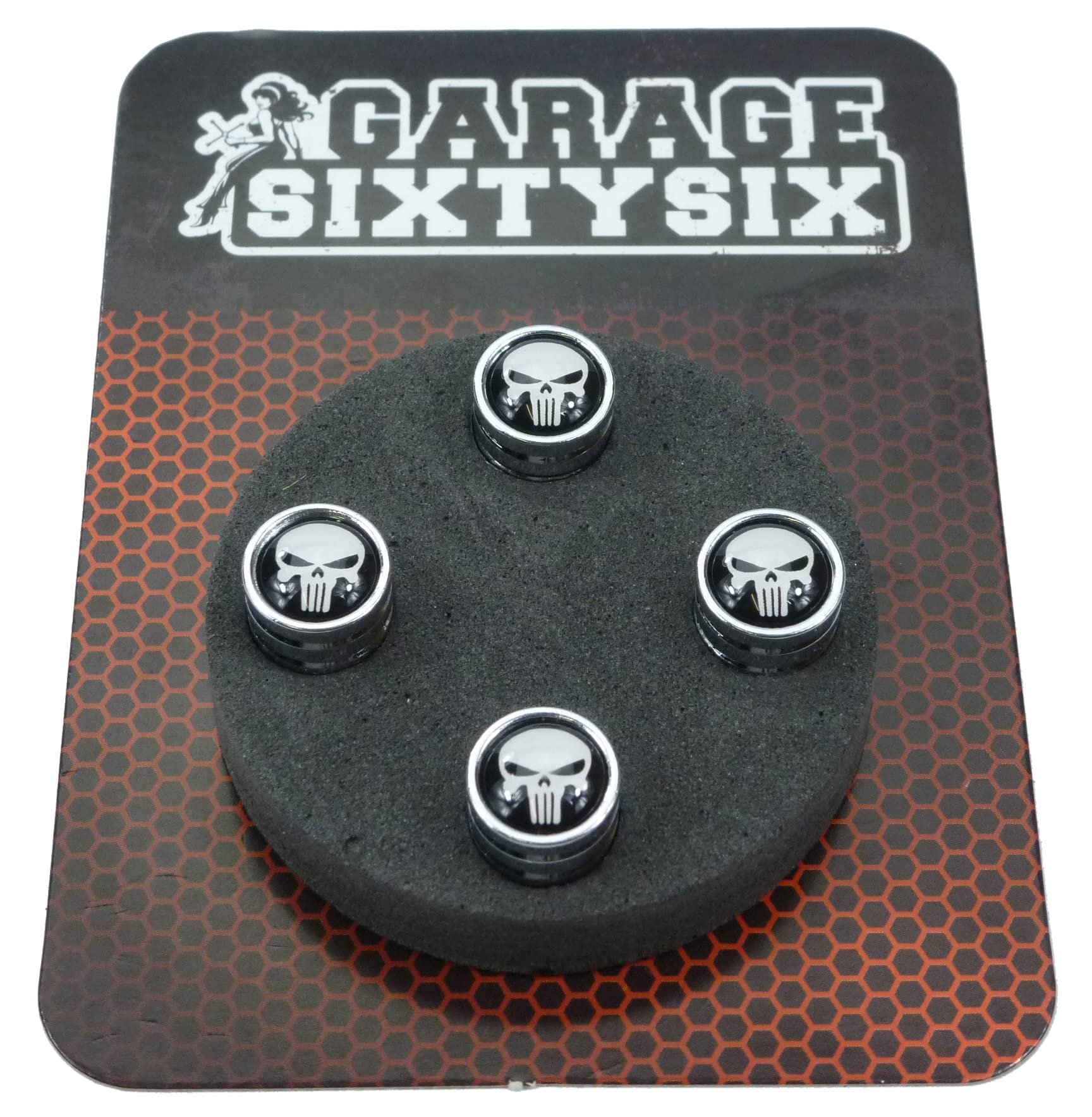 Garage-SixtySix 4 Ventilkappen Skull in Chrom/Modell: Detroit von Garage-SixtySix