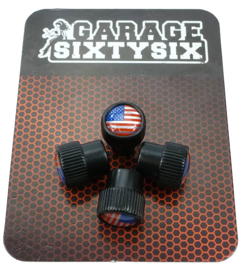 Garage-SixtySix 4 Ventilkappen Modell Chicago SCHWARZ Motiv: USA von Garage-SixtySix