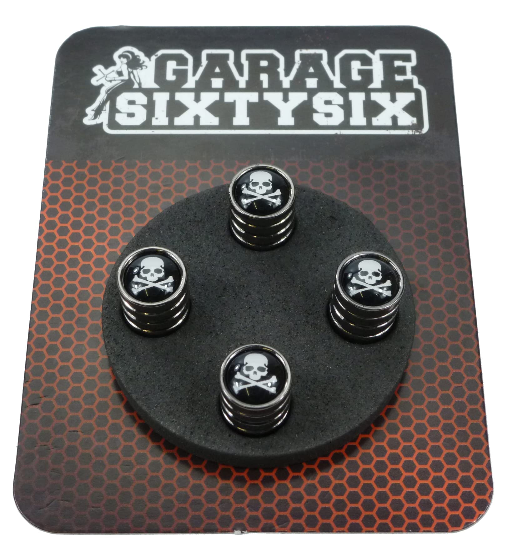 Garage-SixtySix 4 Ventilkappen Skull with Bones in Schwarzchrom/Modell: Detroit von Garage-SixtySix