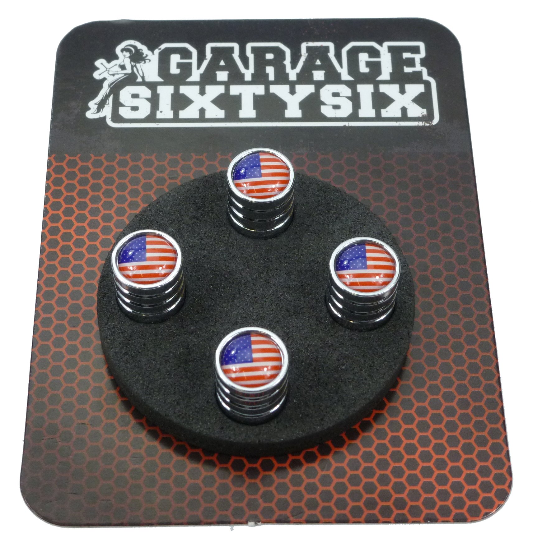 Garage-SixtySix 4 Ventilkappen USA in Chrom/Modell: Detroit von Garage-SixtySix