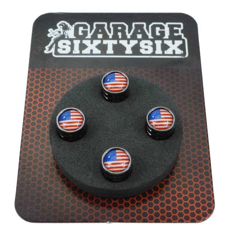 Garage-SixtySix 4 Ventilkappen USA in Schwarzchrom/Modell: Detroit von Garage-SixtySix