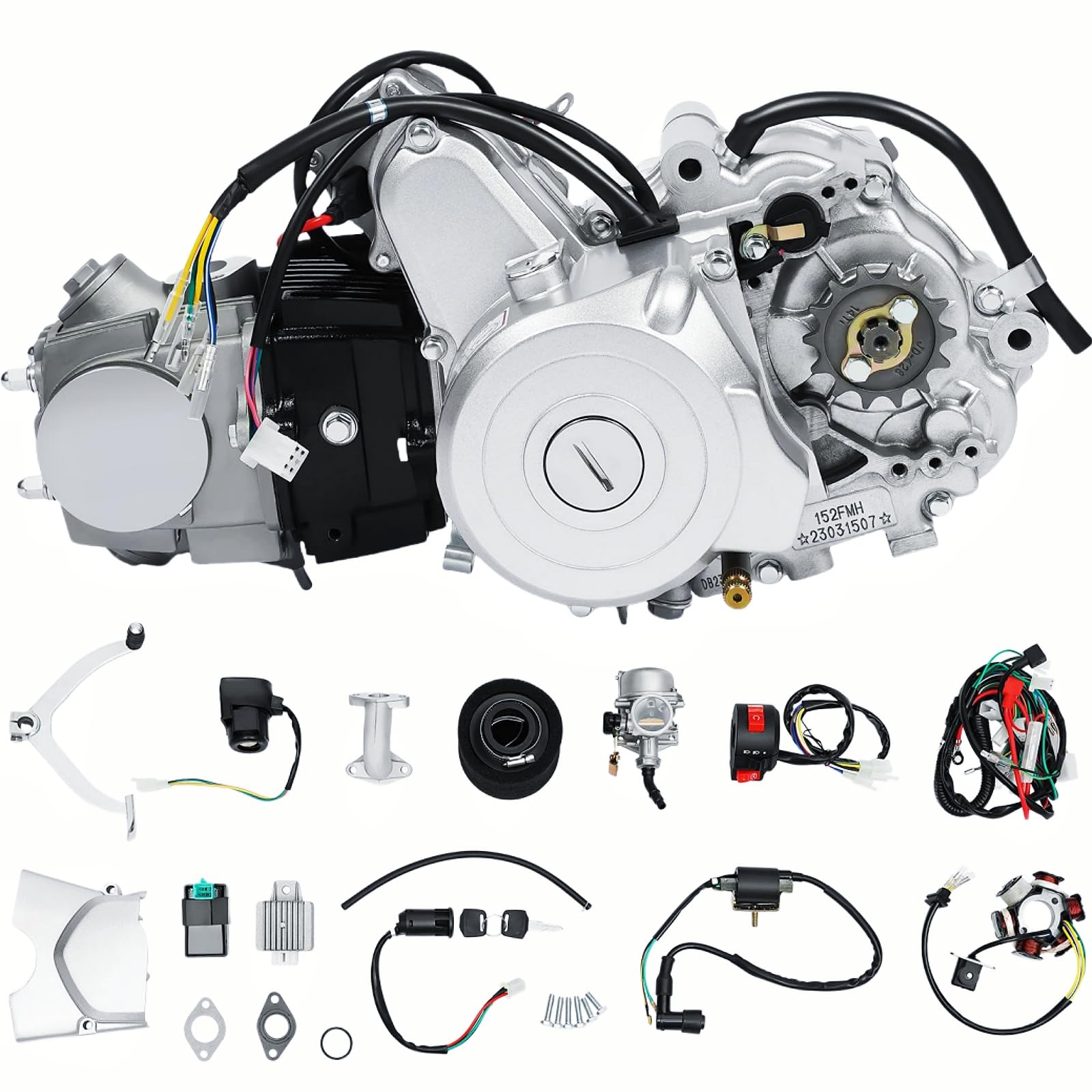 Garbenat 125ccm Motor 4-Takt Motorrad Motor Dirt Bike Motor 125cc Pit Bike Motor Kit luftgekühlt Benzin Engine mit Elektrischer Start Professionelle Motorrad Motor für ATV Go Kart Pocket Bike von Garbenat