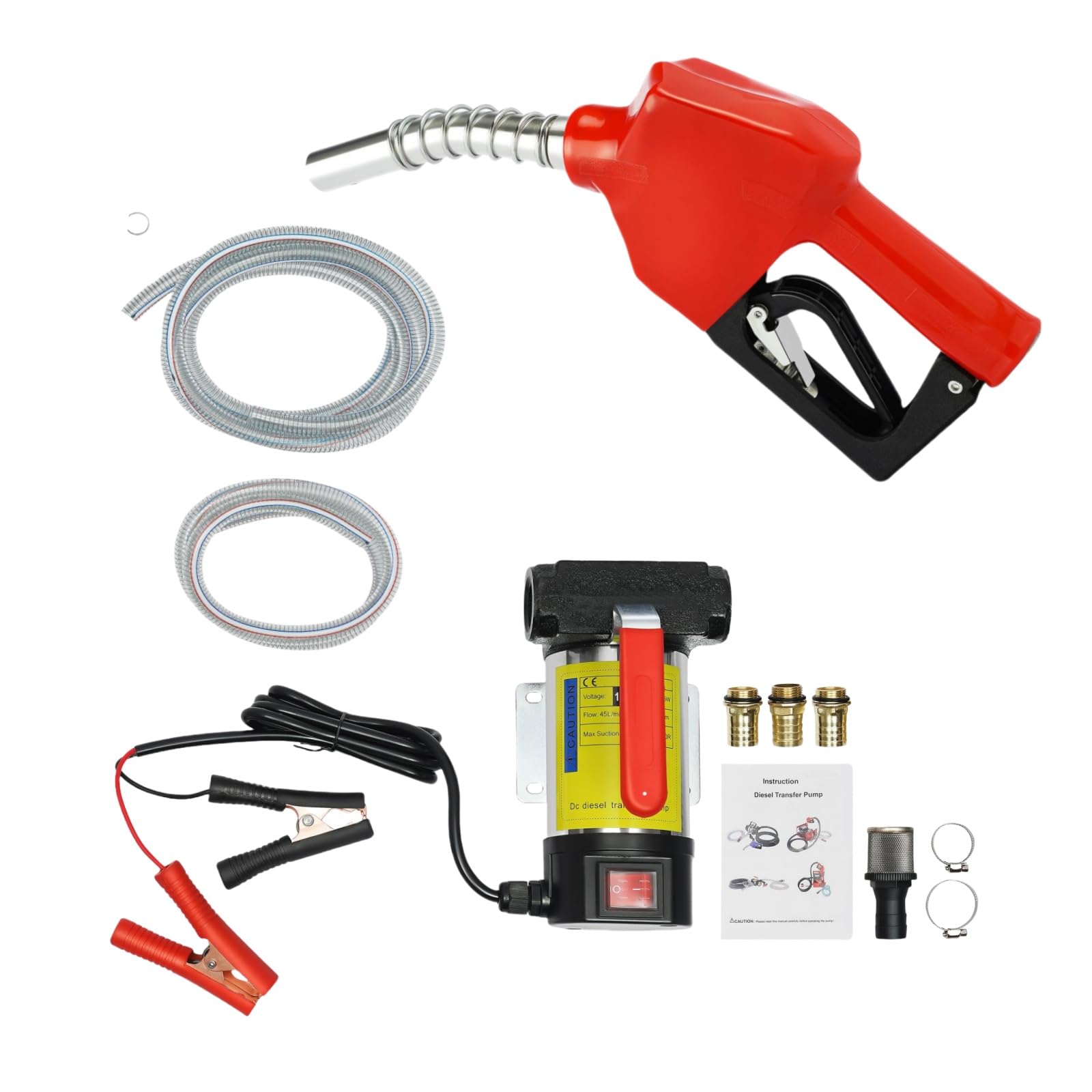 Garbenat Dieselpumpe 12 V 175W Selbstansaugende Heizölpumpe Universal Kraftstoffpumpe 45L/min Diesel Umfüllpumpe Tragbare Diesel Pumpe Kit mit Ölpistole und Schläuchen von Garbenat