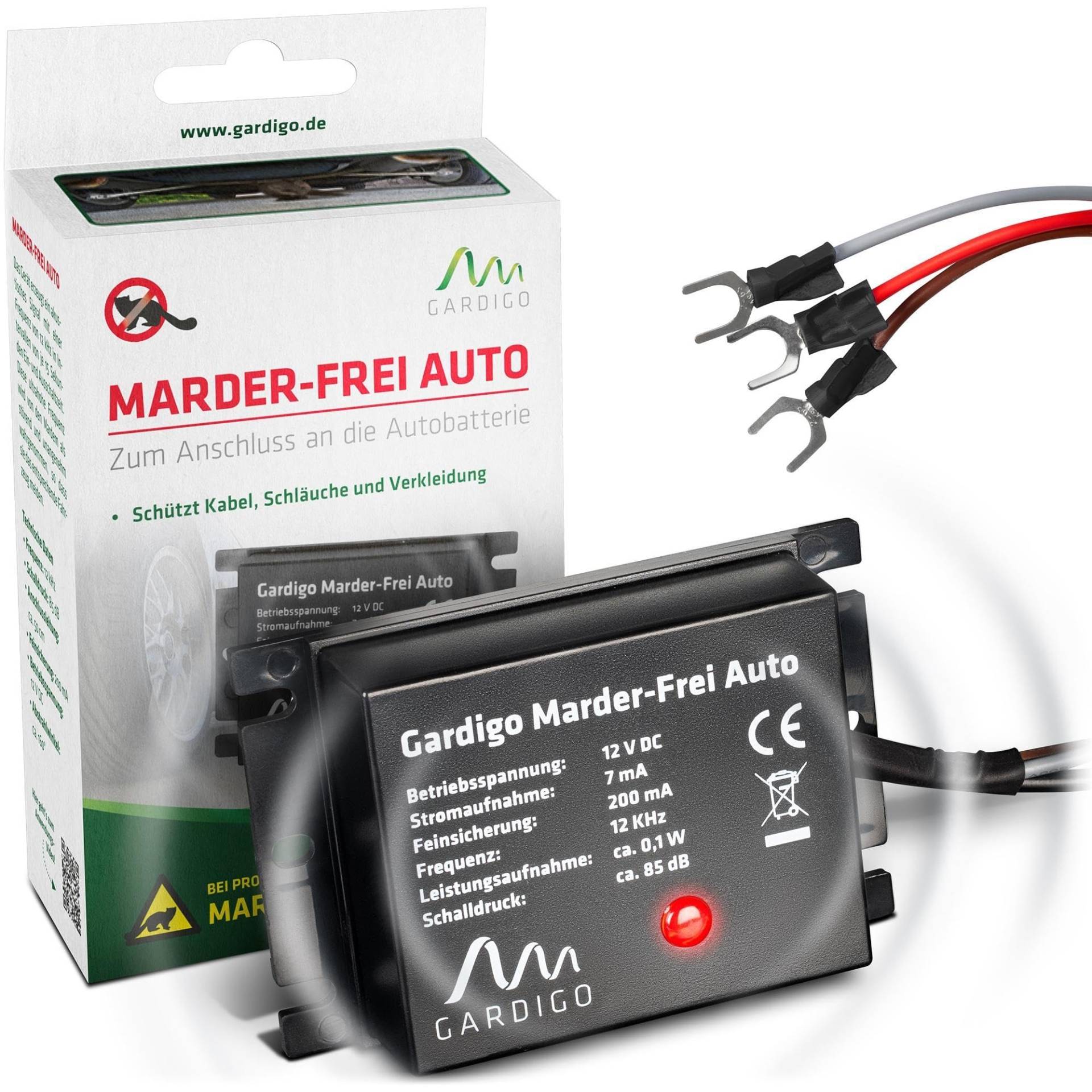 Gardigo® Marder-Frei Auto I Marderschreck Auto I 25 Jahre Erfahrung Marderabwehr I Anschluss an 12V Autobatterie I Marderschutz für Auto I Abwehr gegen Marder KFZ von Gardigo