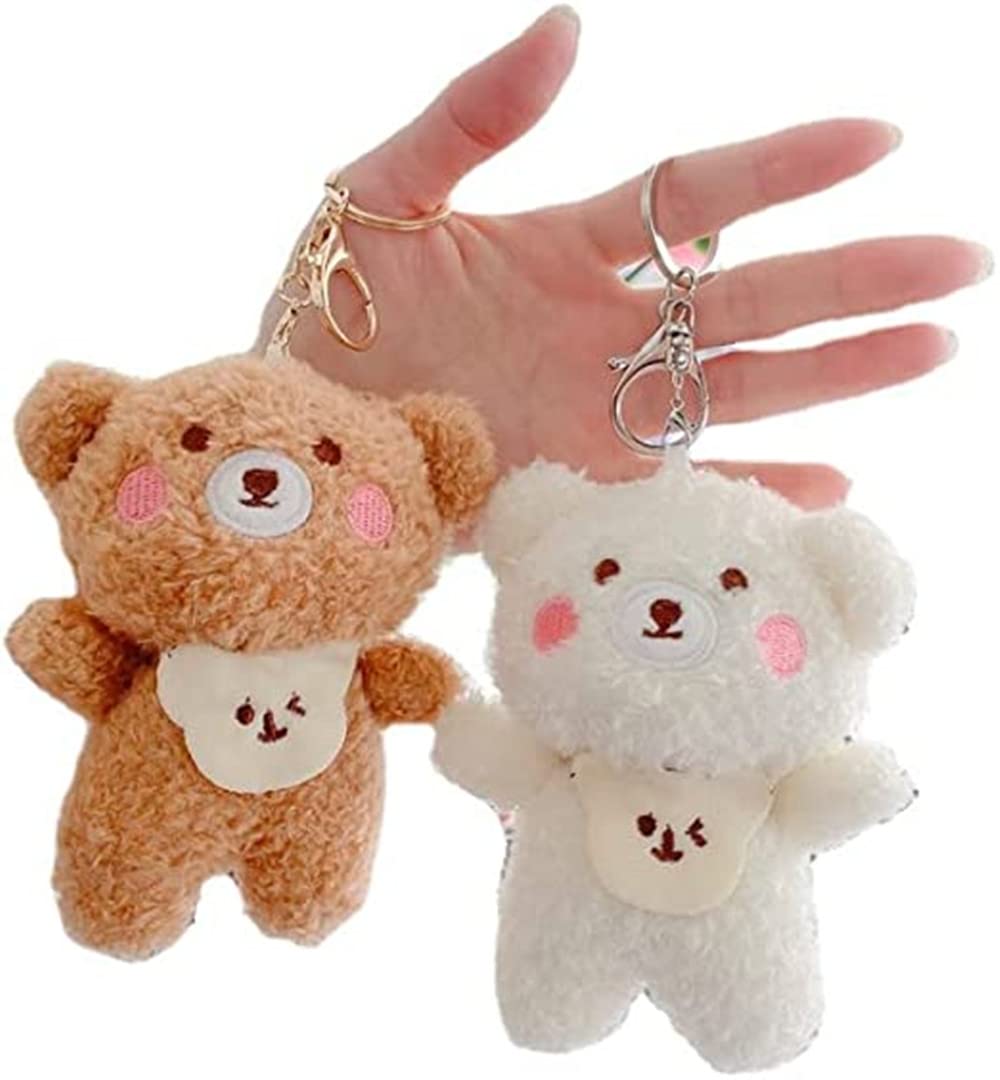 Gardsell 2 Stück niedliche Plüschbären-Schlüsselanhänger, Kawaii, flauschige Stofftiere, Schlüsselanhänger, pelzige Geldbörse, Rucksack, Handtaschen-Charms, Braun+Weiß, Cute Plush Bears Keychain von Gardsell