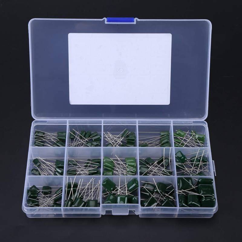 150 Stücke 100 V 15 Wert Film Kondensator Set 0,33 nF-470 nF Assorted Kondensator Kit 100 V Polyester Kondensator Pack Elektronische Komponenten Kondensatoren Sortiment Kit Box Toleranz 5% von Garosa