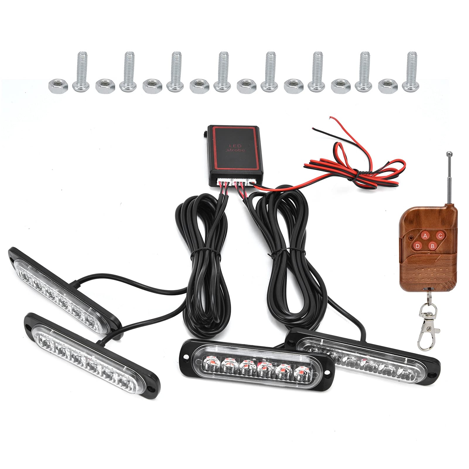 4x6led Red Blue Strobe Blitzlicht, Fernbedienung, Einfache Installation, Sicherheitswarnlampen für Autos, ABS, 12V von Garosa