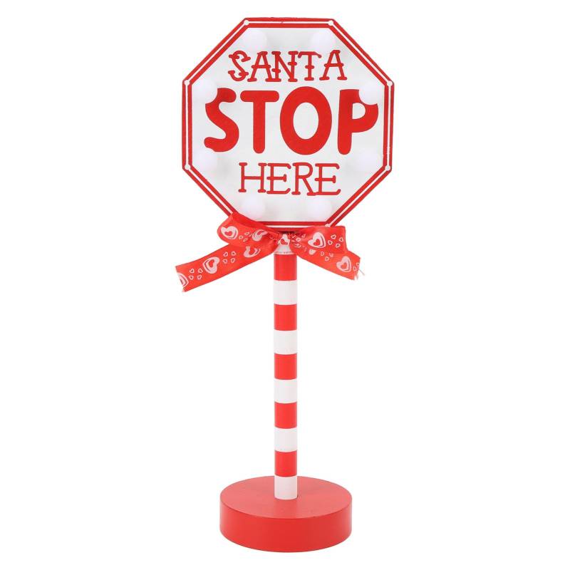 Santa Stop Here-Schild, Tischdekoration mit Warmem Licht, LED- für Weihnachten, Verbundholz-Design von Garosa