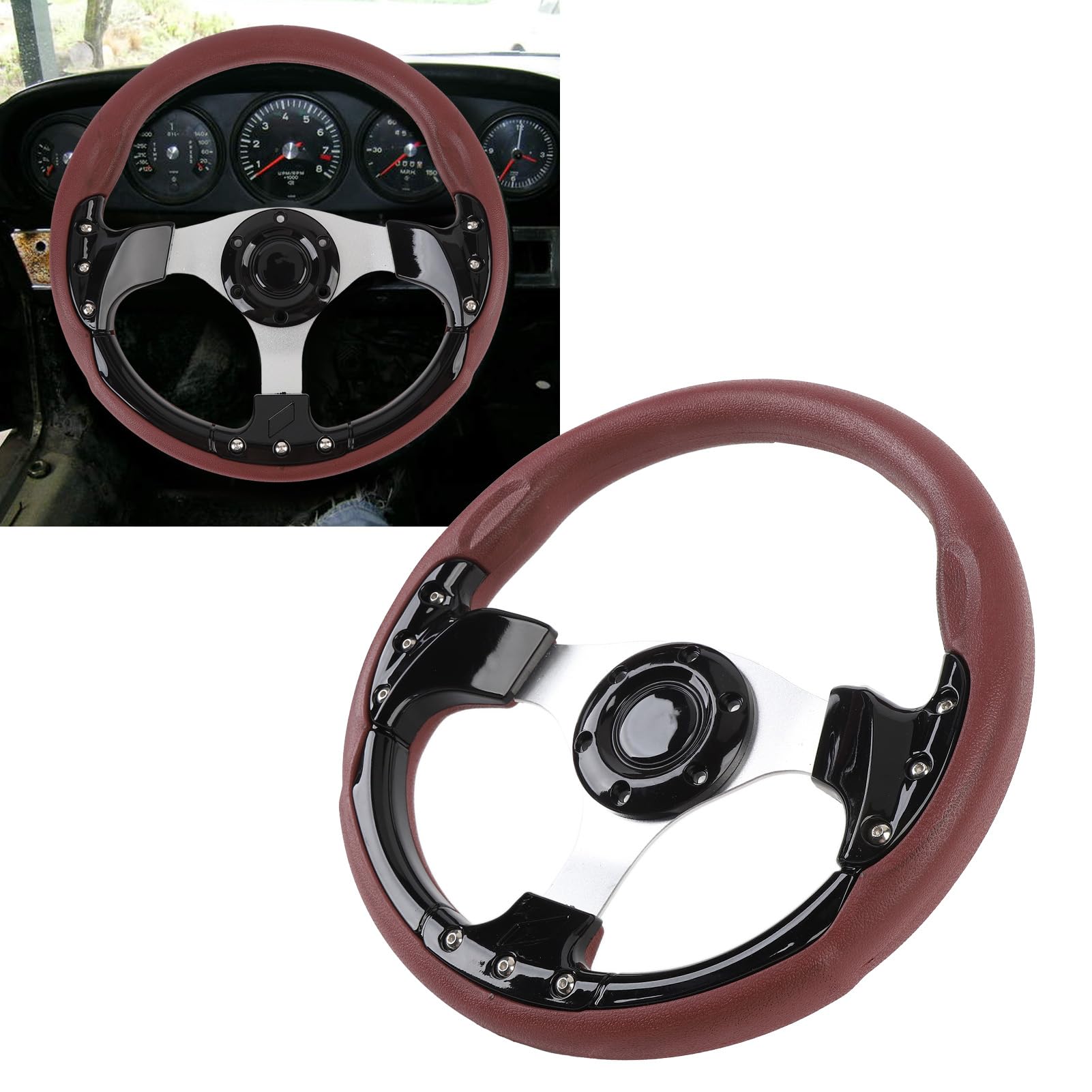 Universelles Rennlenkrad, 13 Zoll 6-Loch-Gaming-Lenkrad aus Rutschfestem Leder und Aluminium für Rennen, Auto-Sim-Fahren, JDM-Sport-Rennlenkrad (BLACK) von Garsent