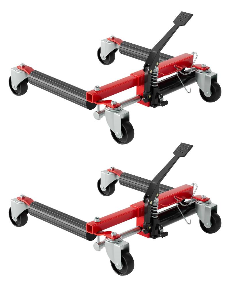 GarveeTech Car Dolly 2er Set, 1,4 kg Kapazität, hydraulischer Wagenheber, robuste Fahrzeugpositionierungswagen mit Fußpedal für Reifenreparatur, Umzug, Rot von GarveeTech