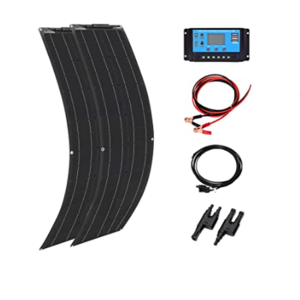 Gasolarxy 100 W 12 V flexibles Solarpanel kit 50 Watt 16v schwarzes PET-Mono-Photovoltaikmodul 10A-Steuerung für Wohnmobil, Boot, 12-V-Batterieladegerät (100) von Gasolarxy