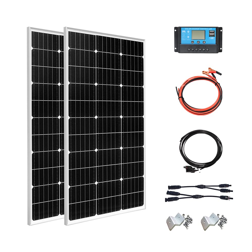 Gasolarxy 200 W 12 V Solarpanel Off-Grid-Kit 2 x 100 W monokristallines Photovoltaik Solarmodul 20A Solarladeregler für Boot, Auto, Wohnwagen, Wohnmobil (200) von Gasolarxy