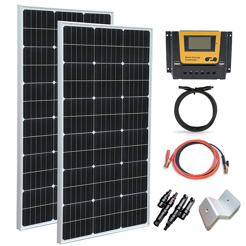 Gasolarxy 200w Solarpanel Kit 12v 24v 2 Stück 100 watt Solarmodule Photovoltaik Solarzelle 20A Solarladeregler für 12V Batterien, Wohnmobil, Garten, Camper, Boot (watts, 200) von Gasolarxy