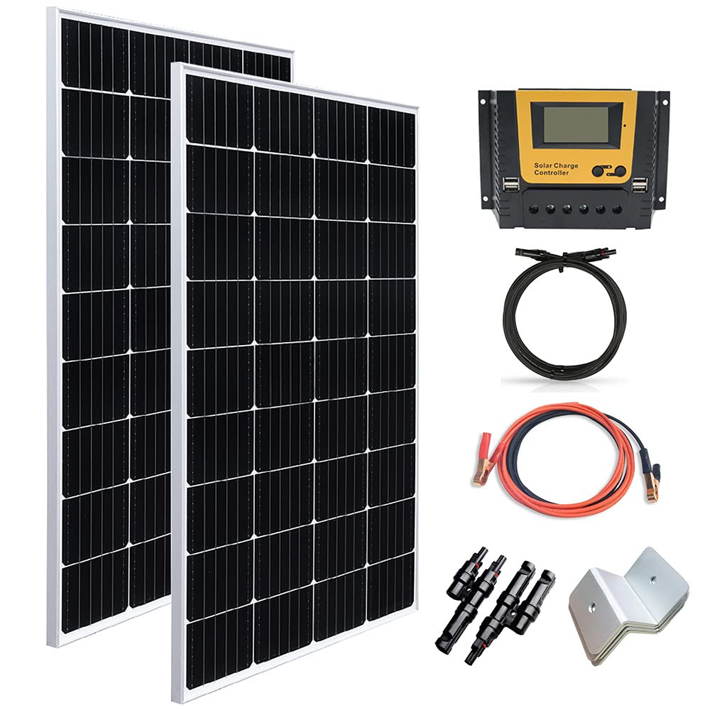 Gasolarxy 300w Solarpanel 12v 24v kit 2Stück 150w Fotovoltaik Solarmodule 30A 12/24v Solarladeregler für Wohnmobil, Gartenhäuse, Boot, Auto (watts, 300) von Gasolarxy