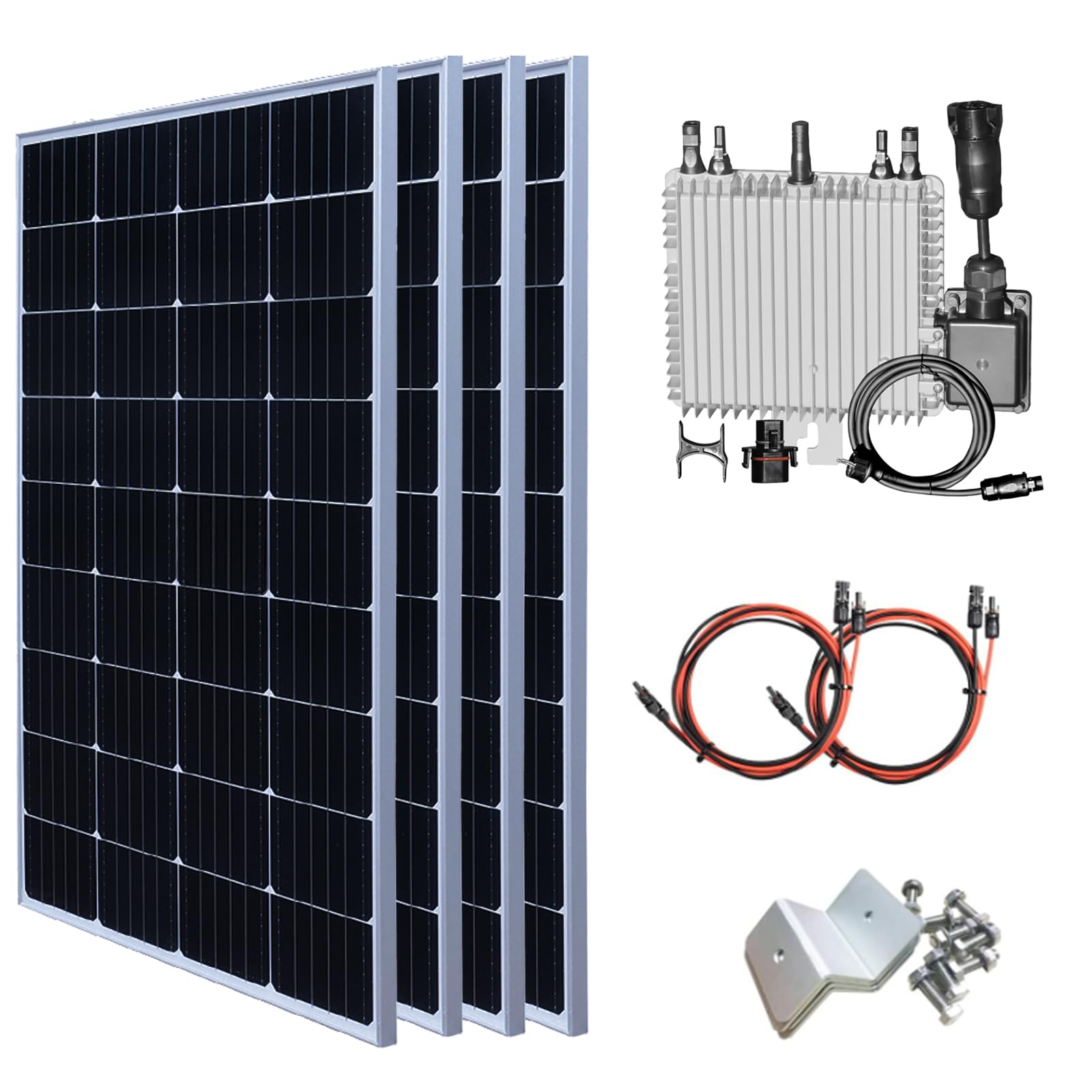 Gasolarxy Balkonkraftwerk 600w Komplettset Steckdose Solaranlage Steckerfertig 4 Stück 150W Photovoltaik Solarpanel Monokristallin Fotovoltaik Solarmodule 800 watt Mikro Wechselrichter (watts, 600) von Gasolarxy