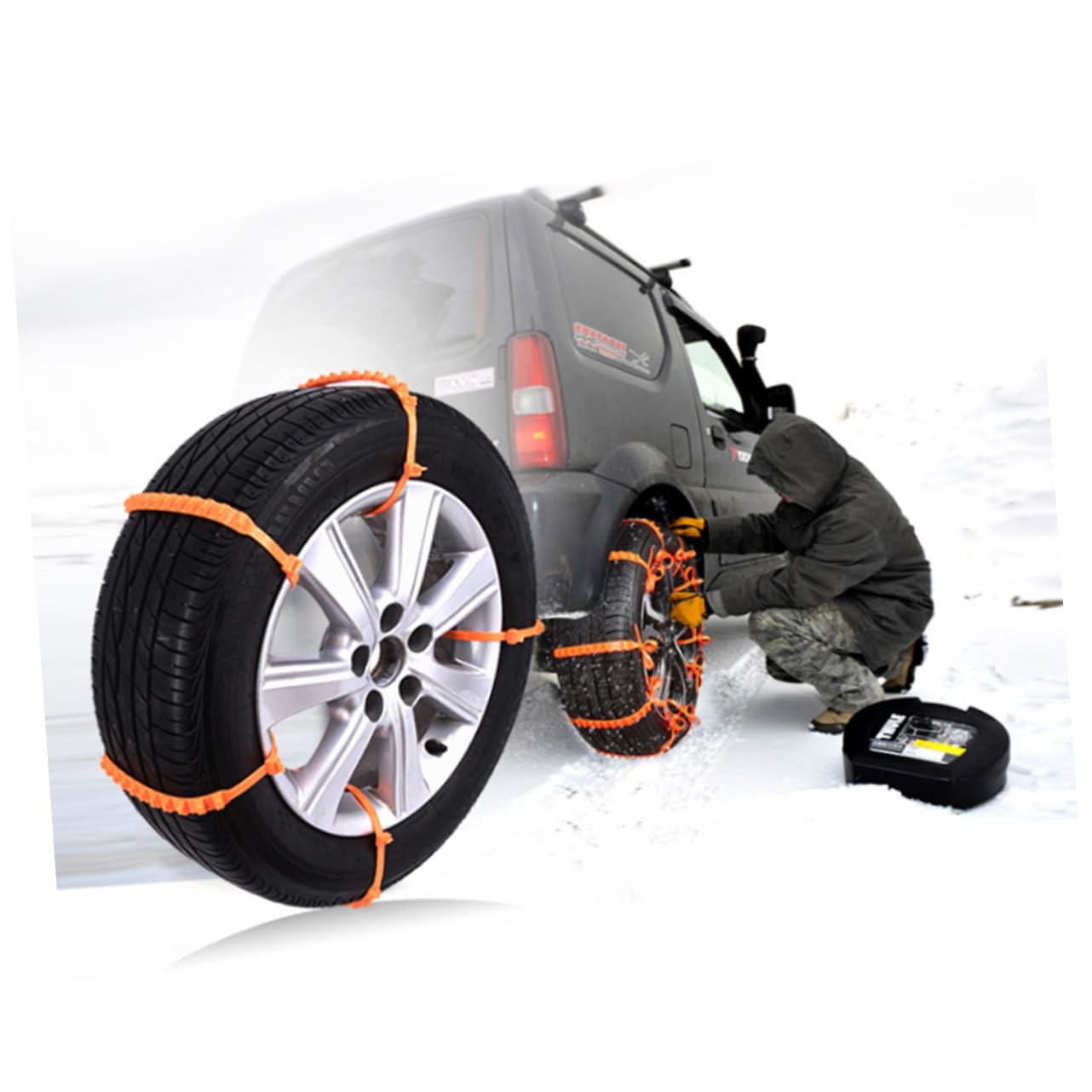 Gatuida 5-Teiliges Set rutschfeste Kette auto reifenglanz autoreifen gleitschutz schneewe Geländewagen buggy fahrzeuge Winterreifenketten rutschfeste Schneeketten Ketten für Reifen Orange von Gatuida