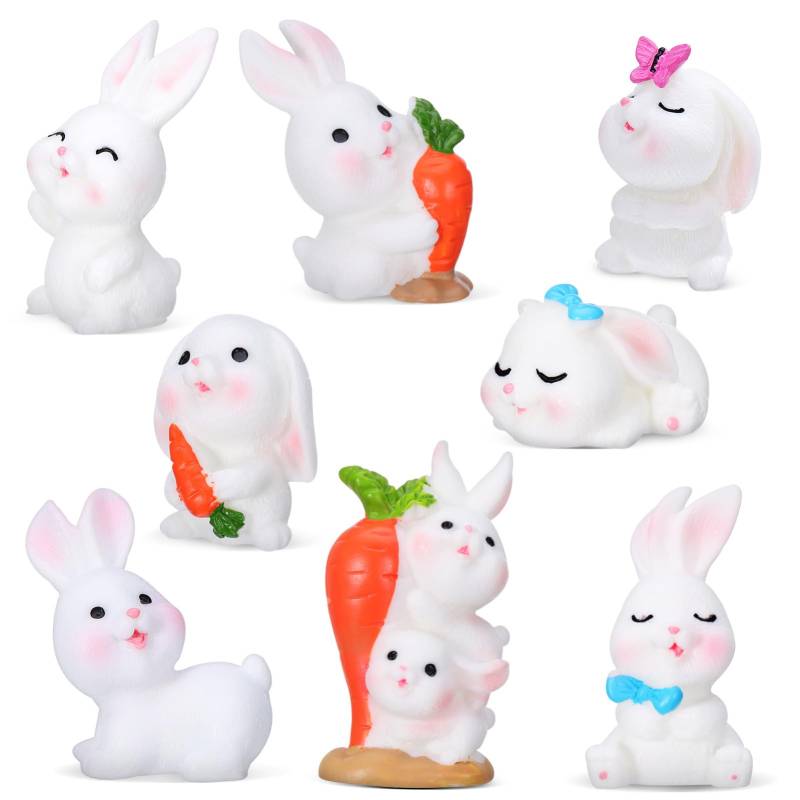 Gatuida 8St Kleine weiße Hasendekoration Mini-Hasenfiguren Zubehör Kaninchen Puppenhaus Hase Zwerge Süße Hasen Dekoration Miniature Kaninchen Deko kleiner Hase Kaninchen-Miniatur Harz von Gatuida