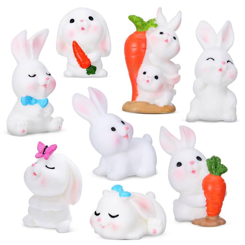 Gatuida 8St Kleine weiße Hasendekoration Plüsch Desktop-Kaninchen Low-Poly-Kaninchen Küken Kuhkaninchen Süße Hasen Dekoration Miniature Kaninchen Deko Kaninchenfiguren Mini-Hasenfigur Harz von Gatuida