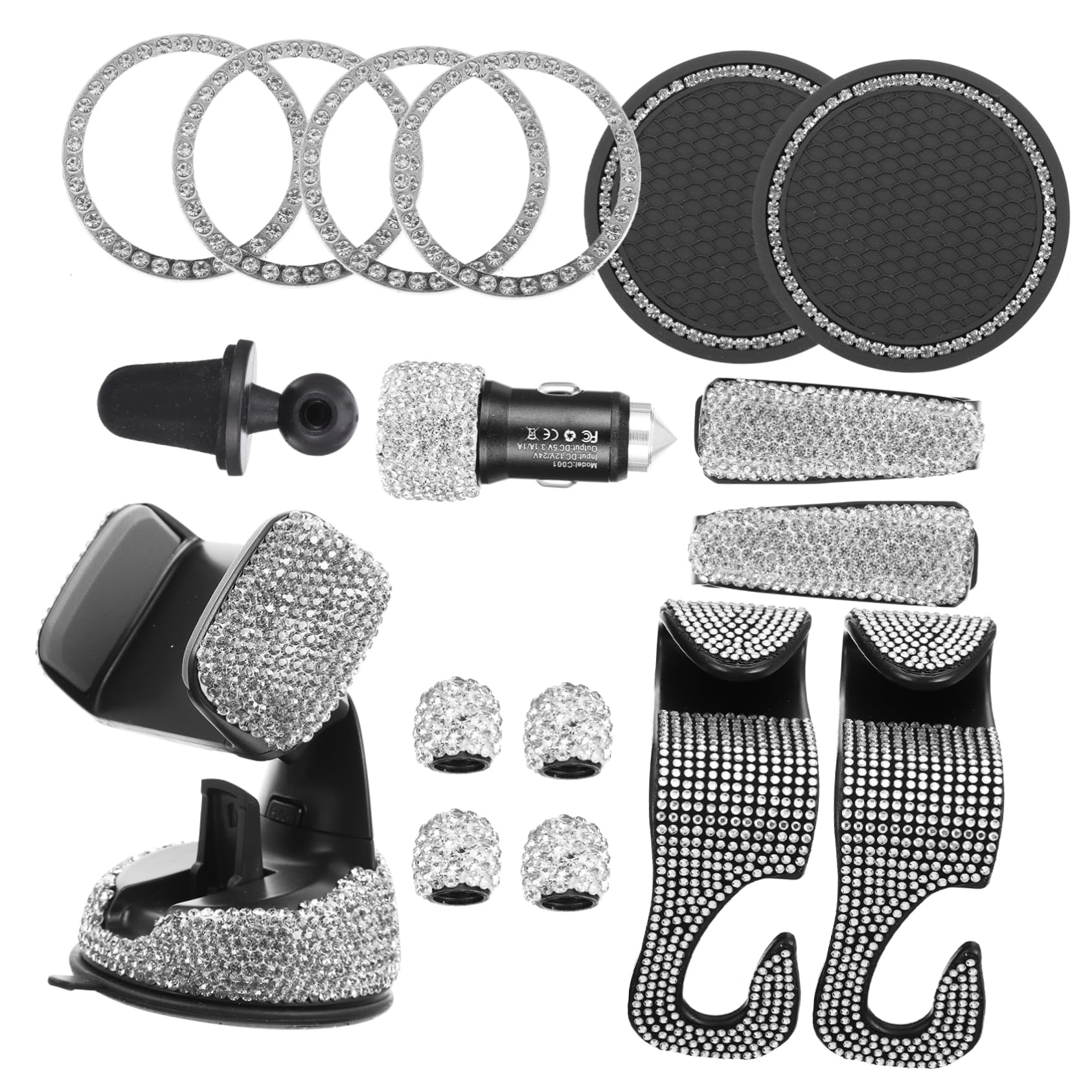 Gatuida Autozubehör Set Mit Strass Zündknopf Ring Untersetzer Und Handyhalterung Für Armaturenbrett Elegantes Kit Für Sicheren Halt Und Stylisches Design Im Fahrzeug von Gatuida