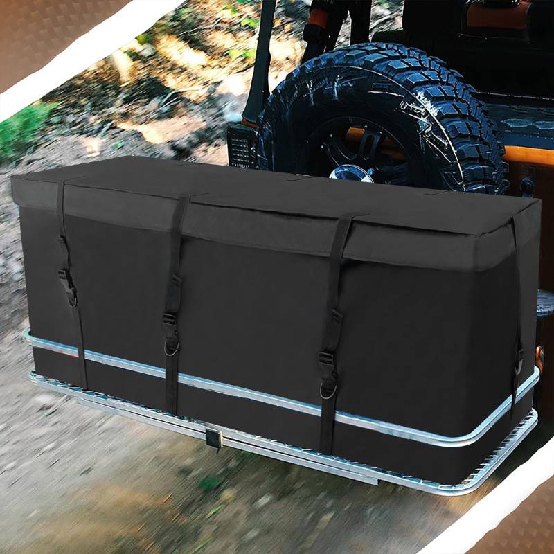 Gaxcent Heckbox für Anhängerkupplung Heckträger für Auto Fahrrad, Gepäckbox Dachtasche Transporttasche Transportbox, Klappbar Wasserdicht 600D Aufbewahrungsbox,Schwarz von Gaxcent