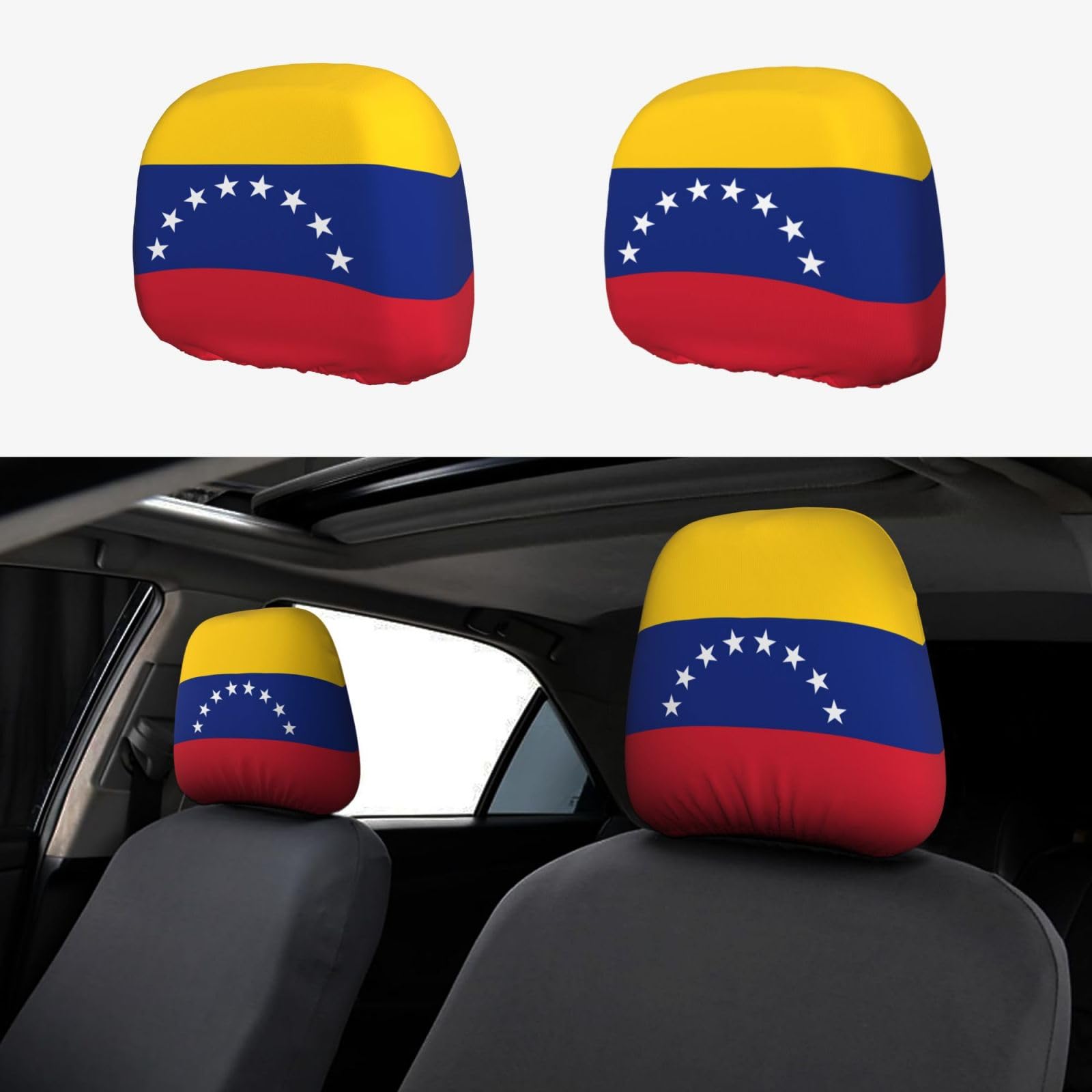 GaxfjRu Flagge Venezuela Kopfstützenbezug für Auto, 2 Stück, rutschfest, elastischer Stoff, Ganzjahres-Autozubehör von GaxfjRu