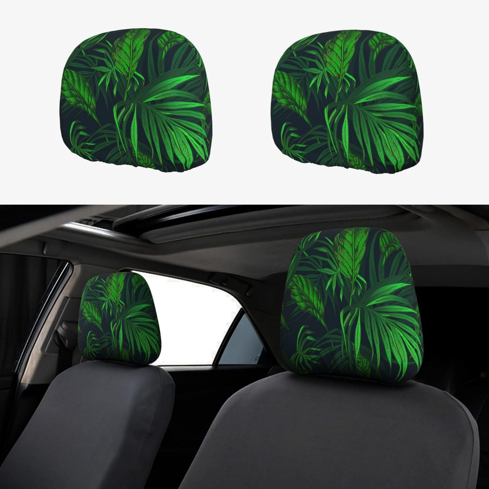GaxfjRu Green Tropical Plant Universal-Auto-Kopfstützenbezüge für 2 Stück, atmungsaktiv und dehnbar, Auto-Sitzbezug, Zubehör von GaxfjRu
