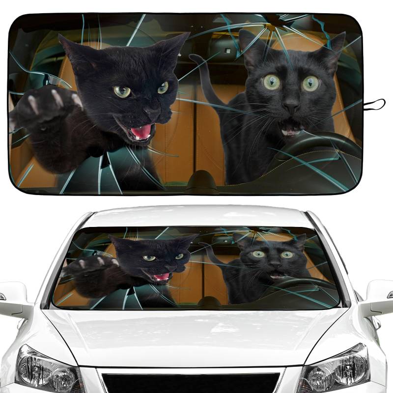 Katzen-Auto-Windschutzscheiben-Sonnenschutz, faltbarer Sonnenschutz für Frontscheibe, Sonnenblende, Zubehör für LKW, SUV (162,6 x 81,3 cm) von Gayruaicjz