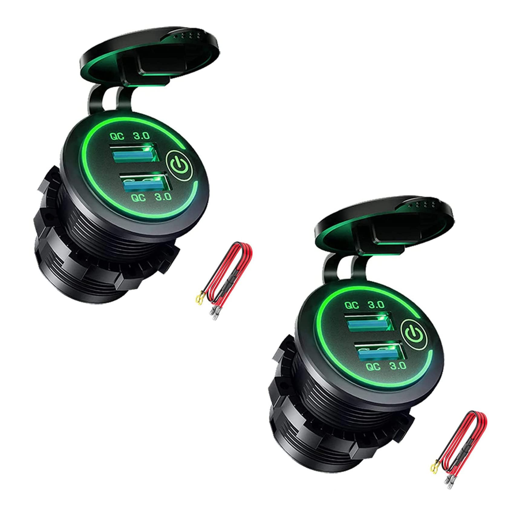 Gbloodst 2 x QC 3.0 Dual-USB-Ladebuchse, wasserdicht, 12 V/24 V, USB-Steckdose mit Touch-Schalter, Grün von Gbloodst