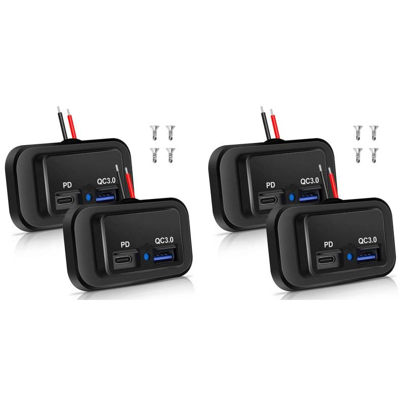 Gbloodst 4 x 12 V/24 V Wohnmobil-USB-Steckdose, Dual PD3.0 Typ-C (USB C) und Schnellladung QC3.0 USB-A-Port, Panel-Halterung, Auto-USB-Buchsen-Ladegerät von Gbloodst