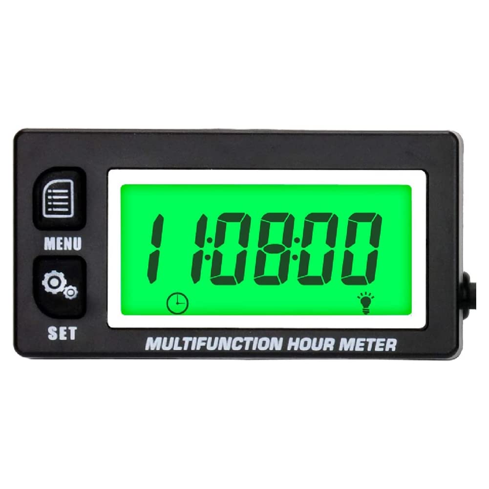 Gbloodst Digitaler LCD-Betriebsstundenzähler, Motorthermometer, Austauschbare Uhr für Motorrad, ATV, Marine, Boot, Benzinmotoren von Gbloodst