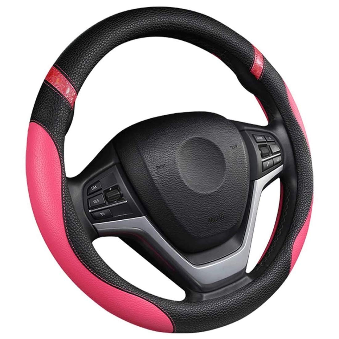 Gbloodst Lenkradbezug Damen PU Universal Lenkradbezug Auto Innenraum Zubehör Rose Rot von Gbloodst