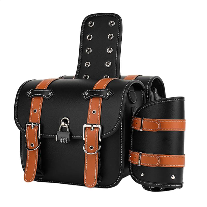 Gcerfby Motorrad Leder Satteltaschen Wasserdicht Seitengepäck Schnellverschluss Schnallen Tasche Einfache Installation Integriertes Passwortschloss 25x12x24cm für Motorräder Sportfahrräder von Gcerfby