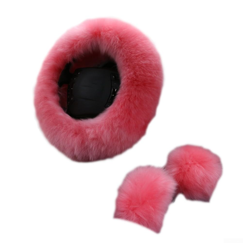 Stilvolles und niedliches flauschiges Lenkradbezug-Set, 3-teiliges Plüsch-Autozubehör (Rosa) von Gdfnmogo