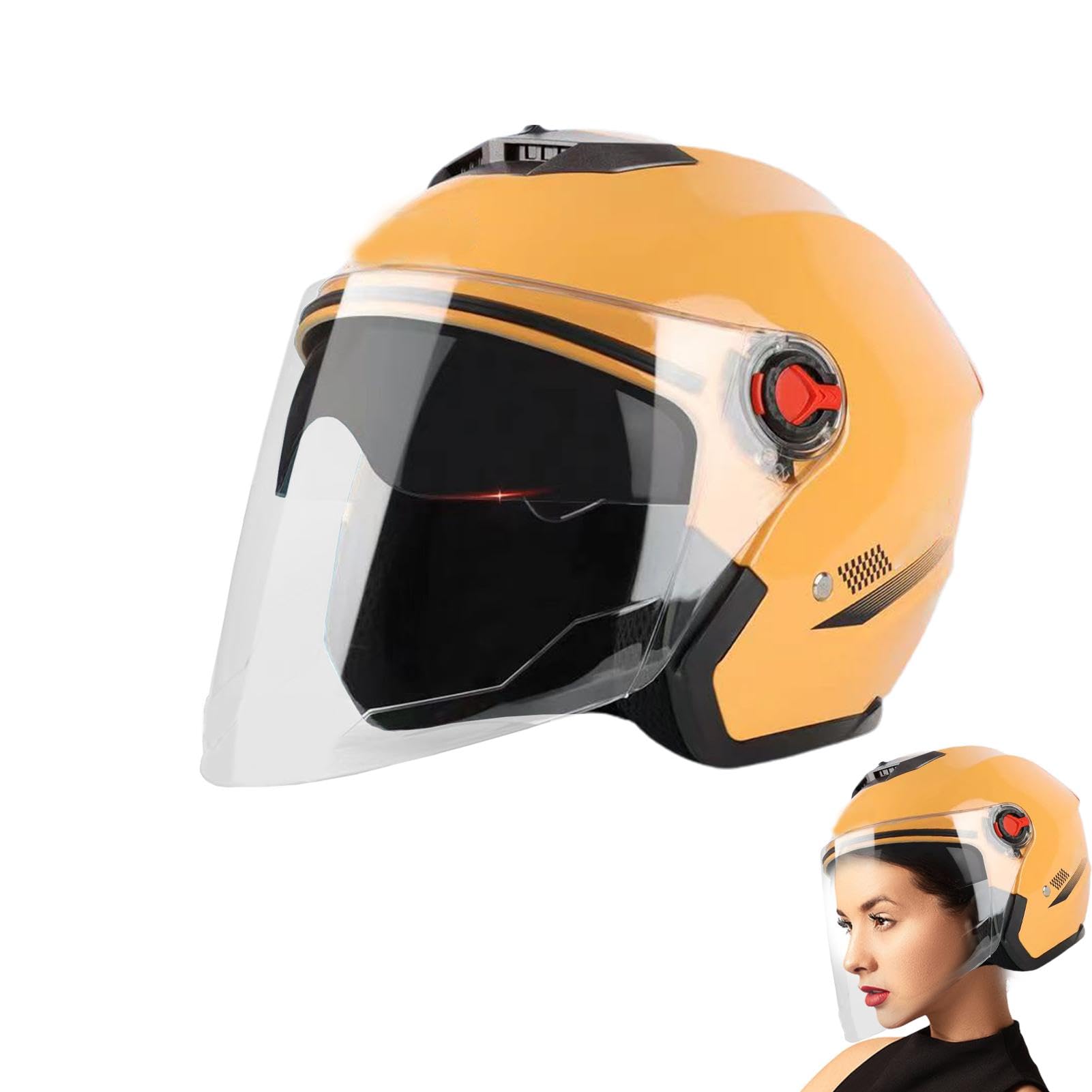 Jethelm Mit Visier, Motorradhelm Mit Schutzbrille, Roller-Helm Scooter-Helm Moped Mofa-Helm Mit Doppelvisier, Für Herren Und Damen, 3/4 JetHelm Tragbarer Roller Helm Mopedhelm (56-62cm) von Gdnhovfnxe