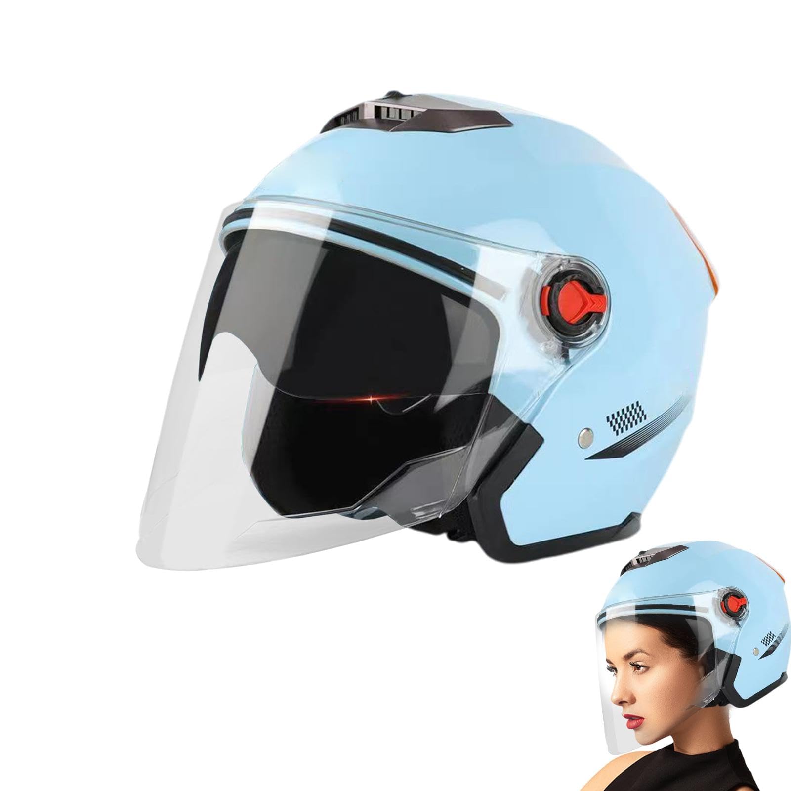 Jethelm Mit Visier, Motorradhelm Mit Schutzbrille, Roller-Helm Scooter-Helm Moped Mofa-Helm Mit Doppelvisier, Für Herren Und Damen, 3/4 JetHelm Tragbarer Roller Helm Mopedhelm (56-62cm) von Gdnhovfnxe