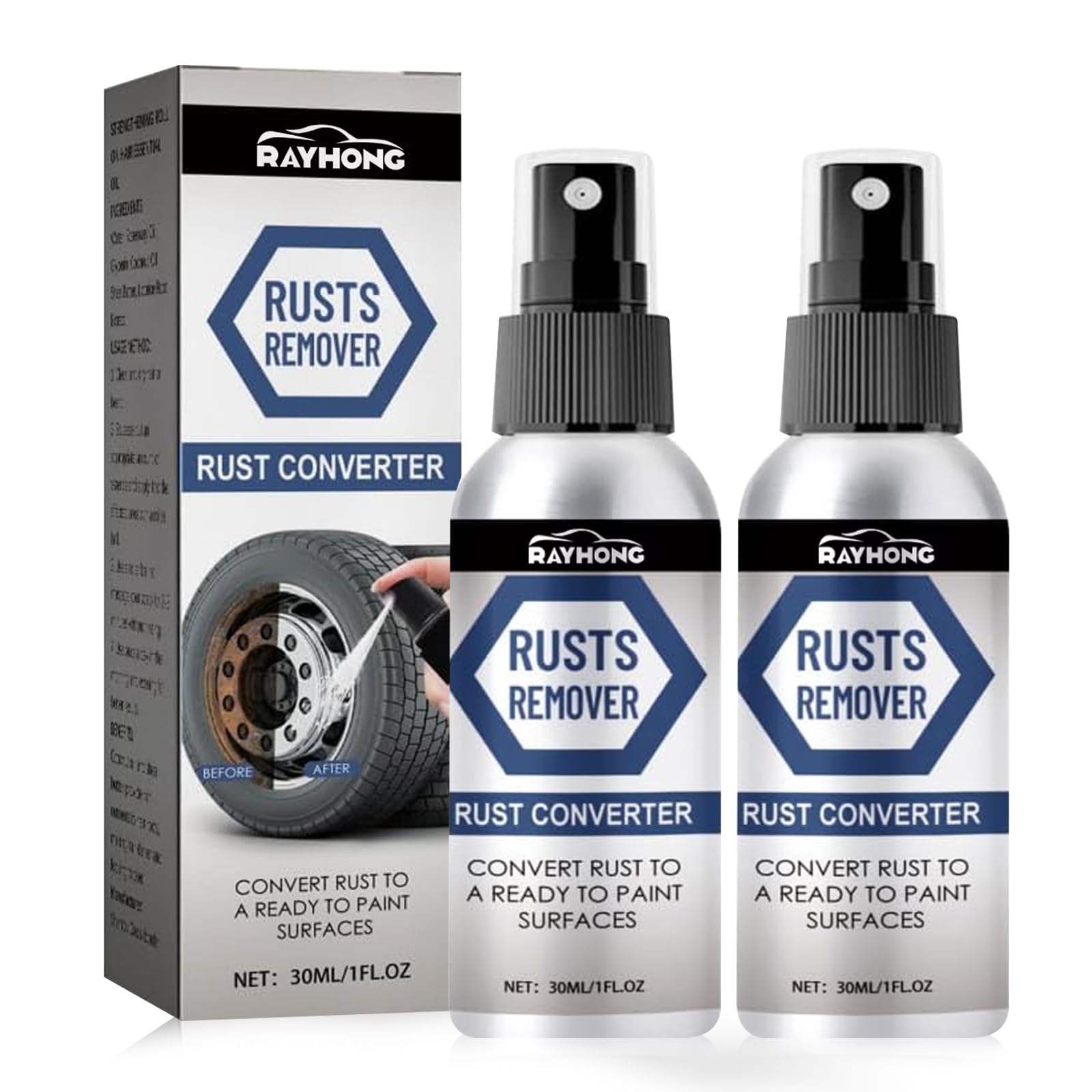 Geaanen 2 Flaschen Rostlöser,Rostlöser Spray,Flugrostentferner Auto,Rostentferner Metall,Rust Remover Spray,Geeignet zum Entfernen von Rost auf Allen Metallen,(30ml) von Geaanen